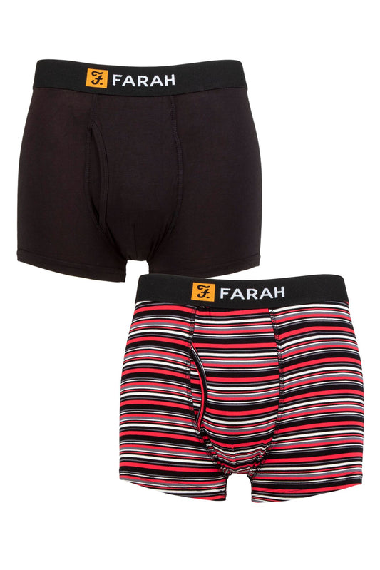 Farah-Mens Underwear-Bamboo Classic Keyhole Trunks-2 Pair Pack-FCU282-Black/Red Stripe