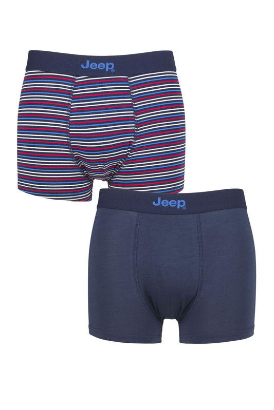 Jeep-Mens Underwear-Fitted Bamboo Trunks-2 Pair Pack-JM891-Navy Blue/Red Stripe