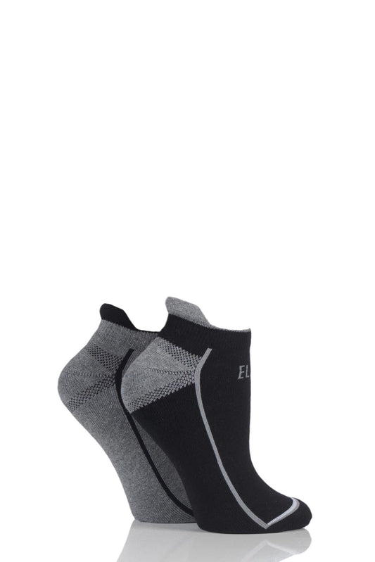Elle-Ladies Cushioned Trainer Socks-2 Pair Pack-Black/Grey