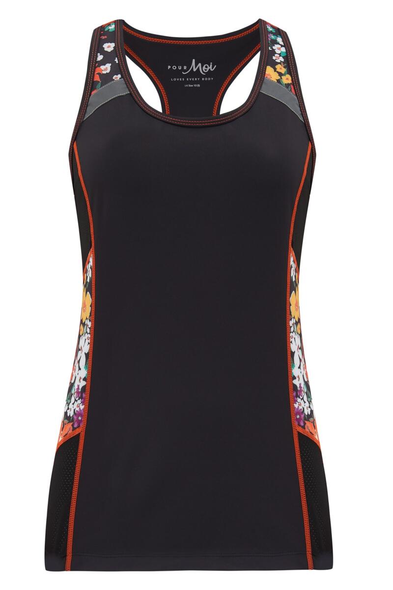 Energy Racer Back Tank Top-Black Ditsy