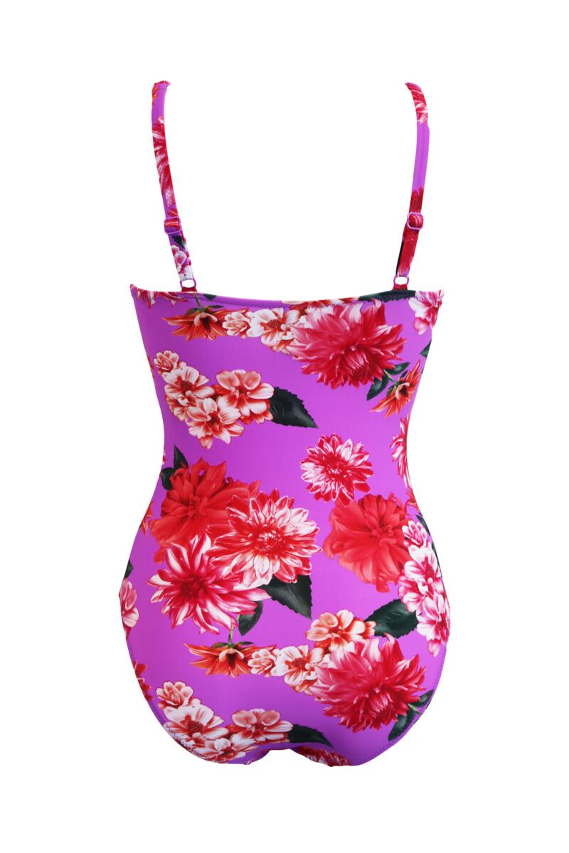 Getaway Frill Tummy Control Swimsuit-Ultraviolet Floral