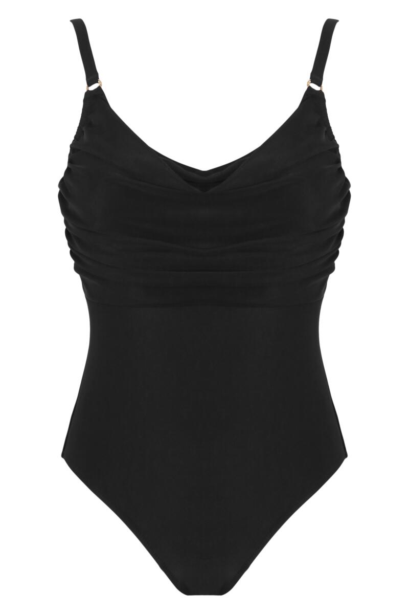 Mykonos Cowl Neck Tummy Control Swimsuit-Black