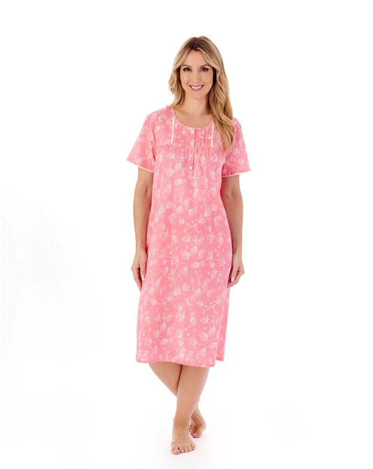Slenderella-42" Floral Woven 100%Cotton Nightdress-ND01212-Pink