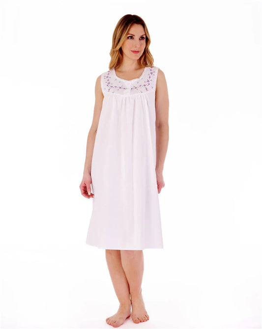 Slenderella-100% Woven Cotton 40''Nightdress-ND3272-White