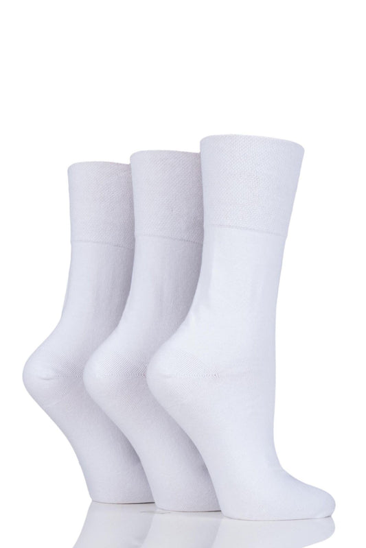 SockShop-Ladies Diabetic Socks-Gentle Grip-3 Pair Pack-77% Cotton-White