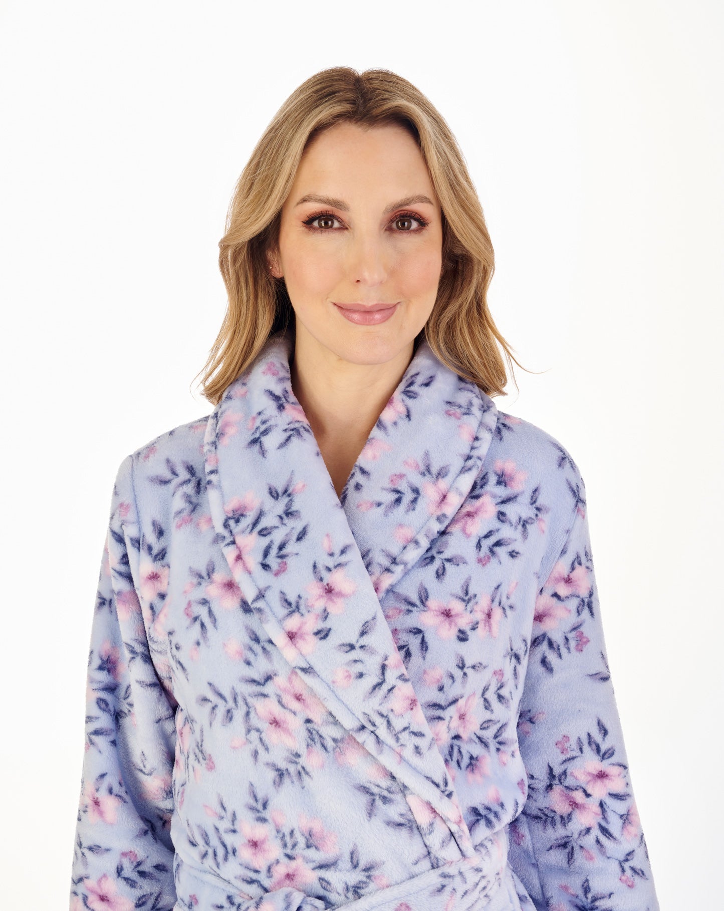 Slenderella-46'' Floral Flannel Fleece Wrap Housecoat-HC04313-Blue
