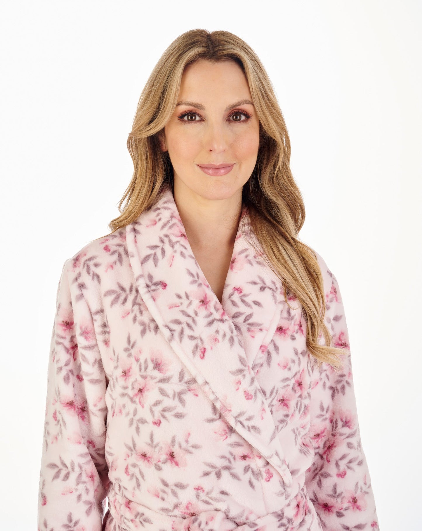 Slenderella-46'' Floral Flannel Fleece Wrap Housecoat-HC04313-Pink