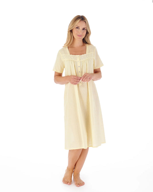 Slenderella-100% Woven Cotton 40''Nightdress-ND01232-Lemon