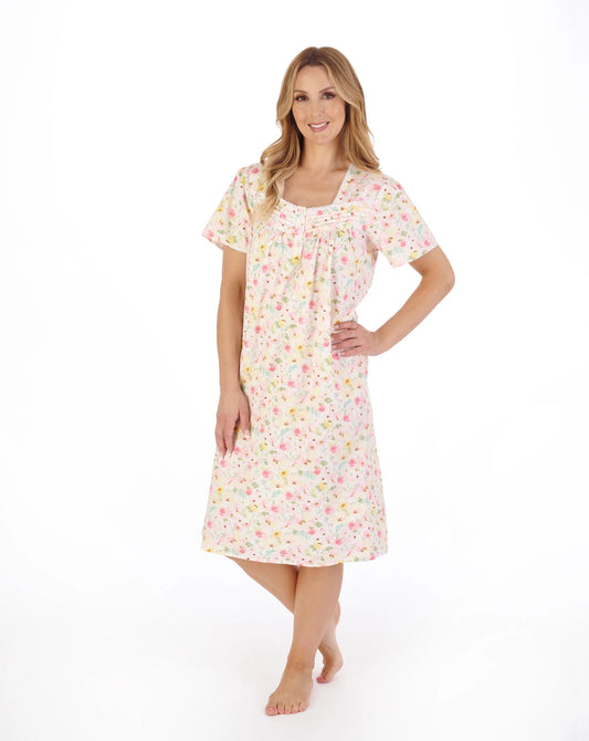 Slenderella-42'' Short Sleeve Nightdress-100% Cotton-ND05230-Pink