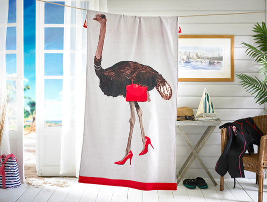 Cotton Beach Towel-Printed Velour-75x150cm-Ostrich
