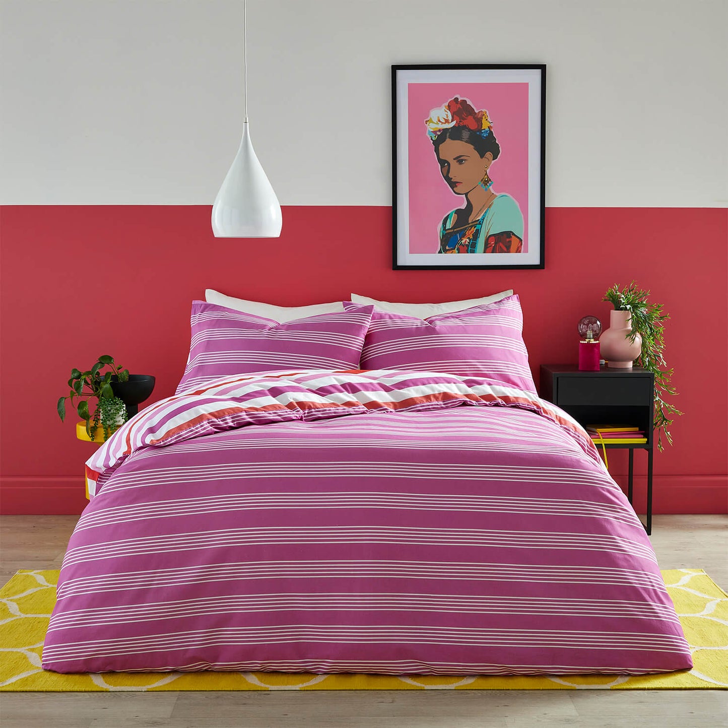 Carlson Stripe Duvet Cover Set-Pink