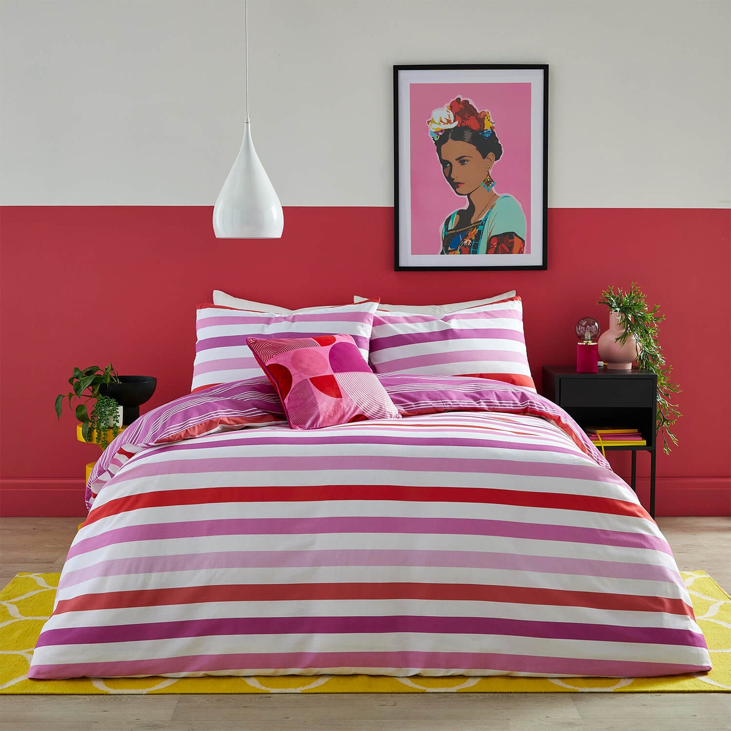 Carlson Stripe Duvet Cover Set-Pink