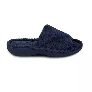 Totes-Isotoner-Popcorn Turnover Open Toe Slippers-95535-Navy