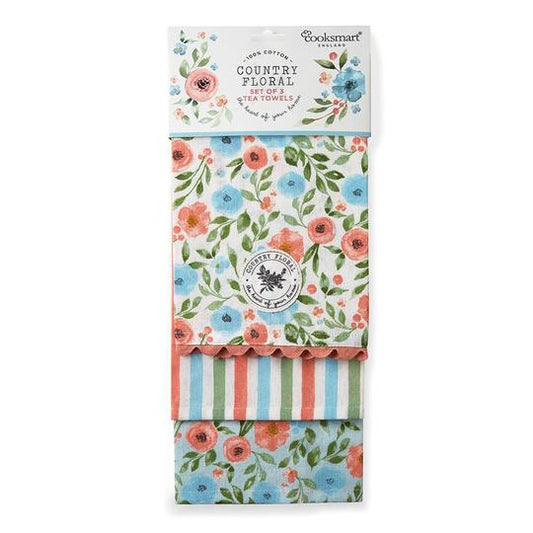 Cooksmart-Country Floral-3 T-Towels-100% Cotton