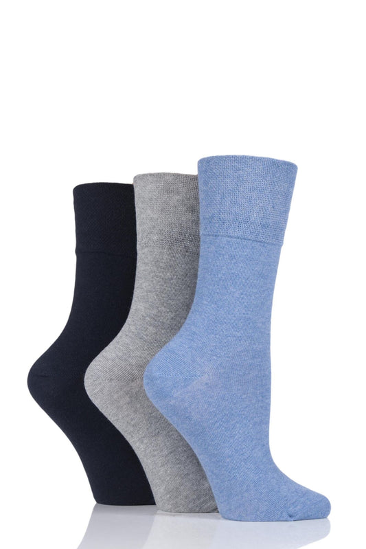 SockShop-Ladies Diabetic Socks-Gentle Grip-3 Pair Pack-77% Cotton-Blue Grey