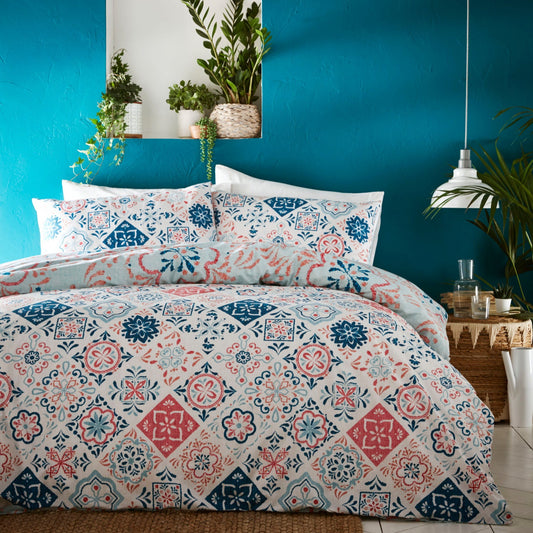 Duvet Cover Set-Morocco in Teal-Easy Care Polycotton