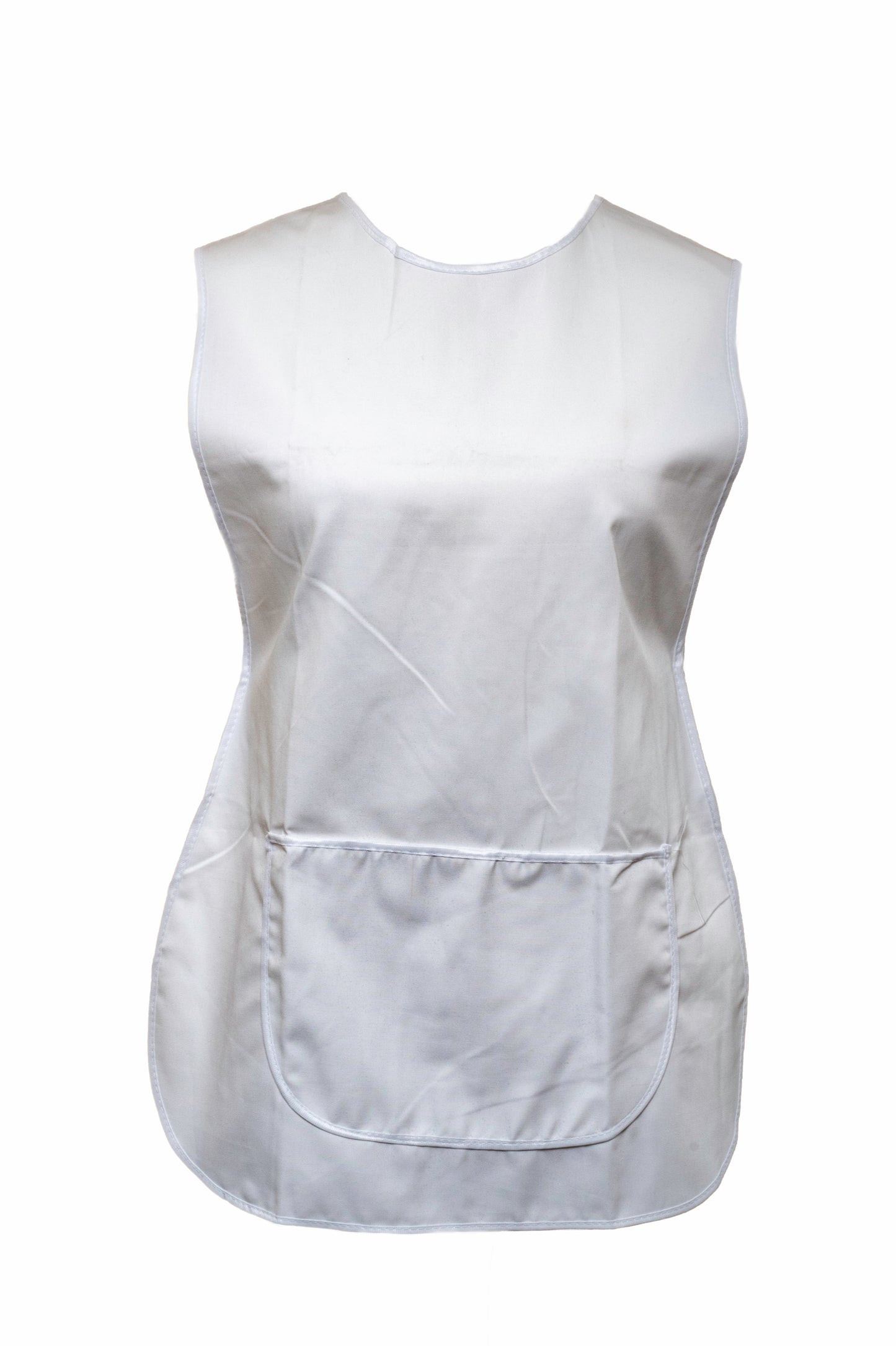 Tabard-Button Side-Over the Head-Plain-Large Front Pocket-White