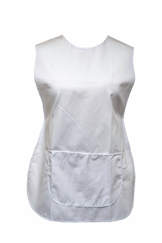 Tabard-Button Side-Over the Head-Plain-Large Front Pocket-White