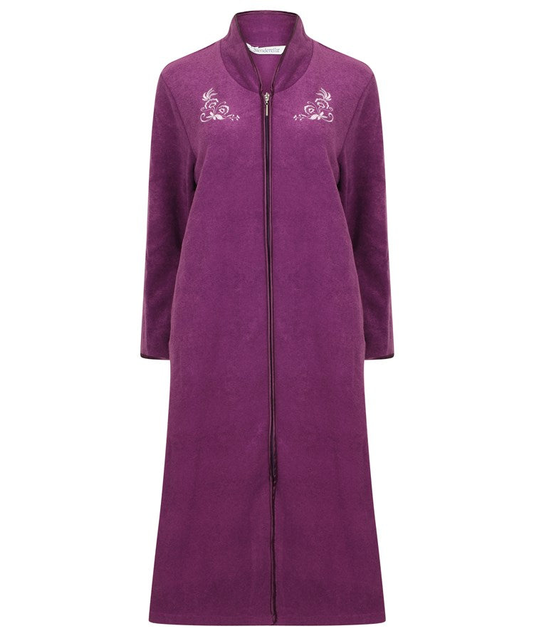 Slenderella-Housecoat-Embroidered Boucle Fleece-Zip Through-HC2327