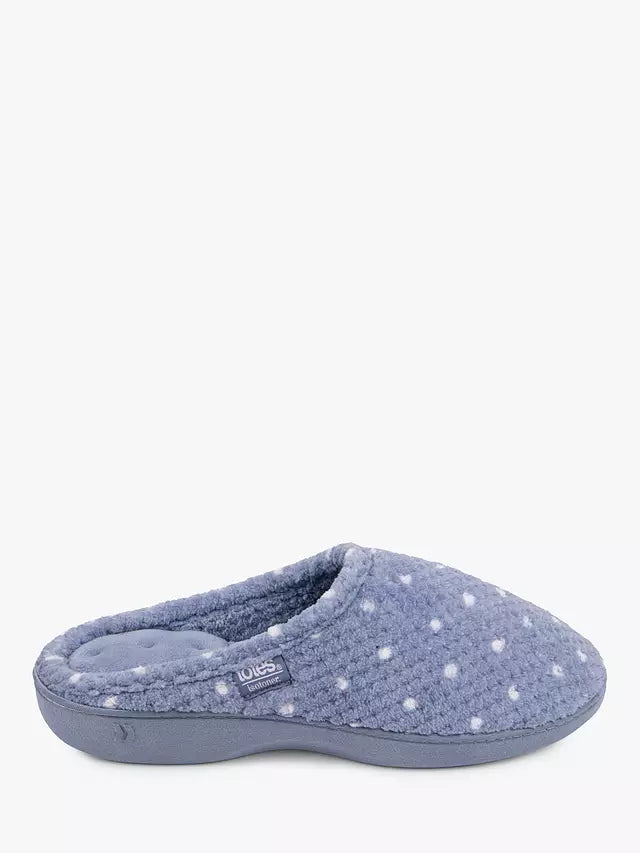 Ladies Slipper Totes Isotoner Popcorn Mule 95516 Iris Blue Spot