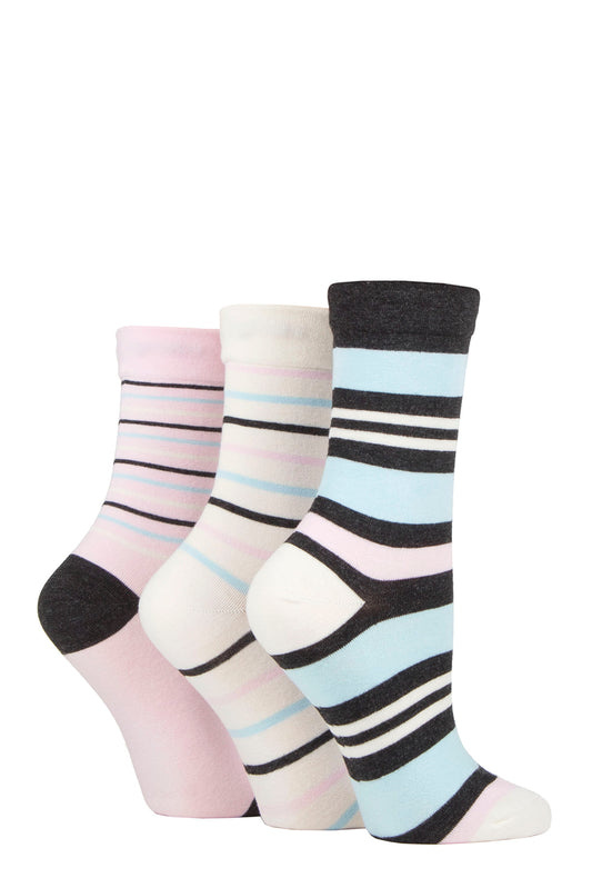Sockshop-Gentle Natural Bamboo Socks-3 Pair Pack-Charcoal Cream Stripe