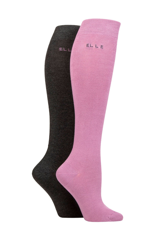 Elle-Ladies Bamboo Knee High Socks-2 Pair Pack-Smokey Pink Plain