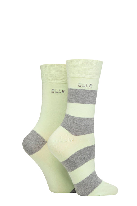 Elle-Ladies Bamboo Socks-2 Pair Pack-Key Lime Pie Striped