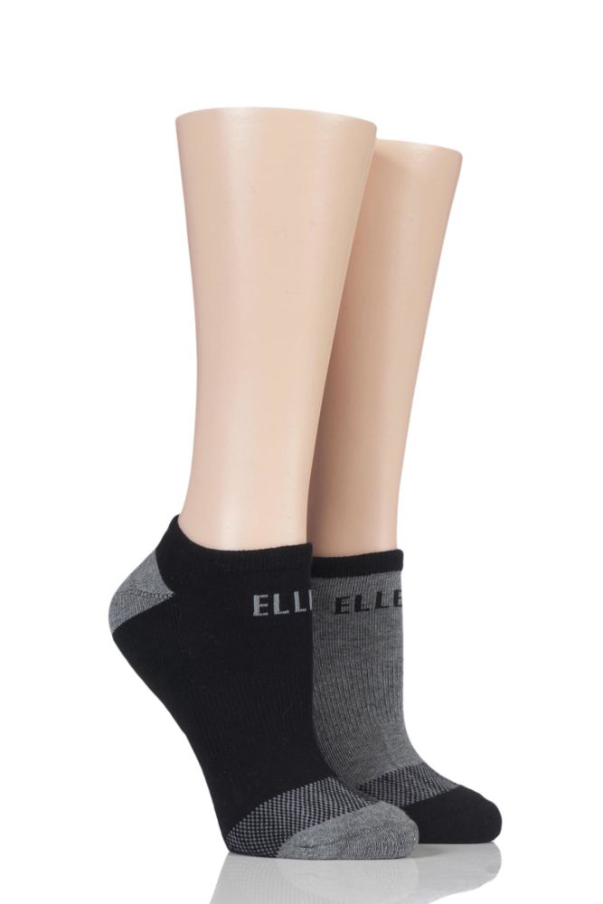 Elle-Ladies Cushioned Trainer Socks-2 Pair Pack-Black/Grey