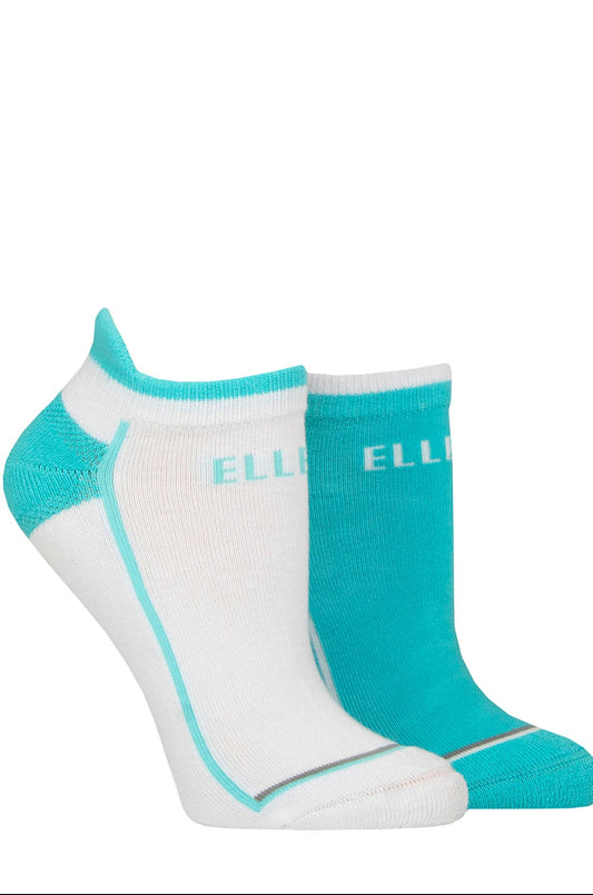 Elle-Ladies Cushioned Trainer Socks-2 Pair Pack-Aqua