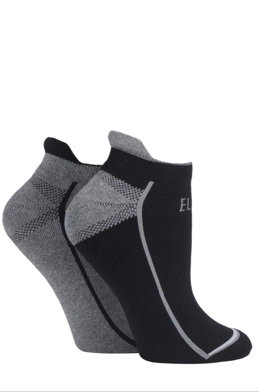 Elle-Ladies Cushioned Trainer Socks-2 Pair Pack-Black