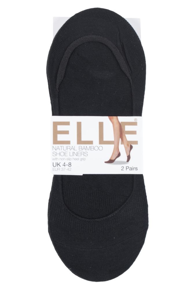 Elle-Ladies Bamboo Shoe Liners-2 Pair Pack-Black