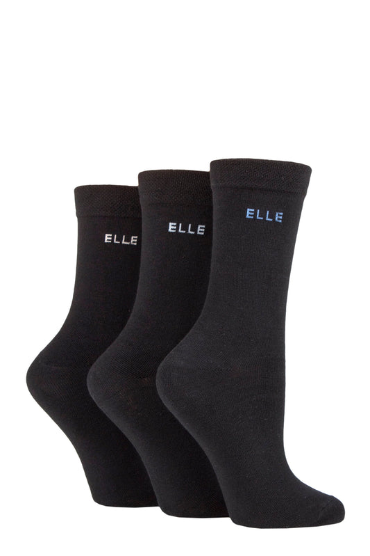 Elle-Ladies Cotton Socks-3 Pair Pack-Black