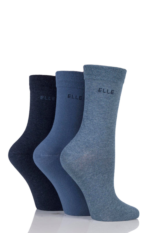 Elle-Ladies Cotton Socks-3 Pair Pack-Denim