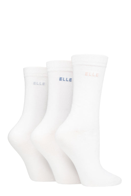 Elle-Ladies Cotton Socks-3 Pair Pack-White