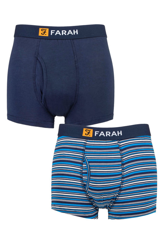 Farah-Mens Underwear-Bamboo Classic Keyhole Trunks-2 Pair Pack-FCU282-Navy/Blue Stripe