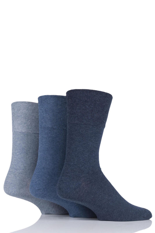 Sockshop-Mens Diabetic Socks-Gentle Grip-3 Pair Pack-Blue Mix