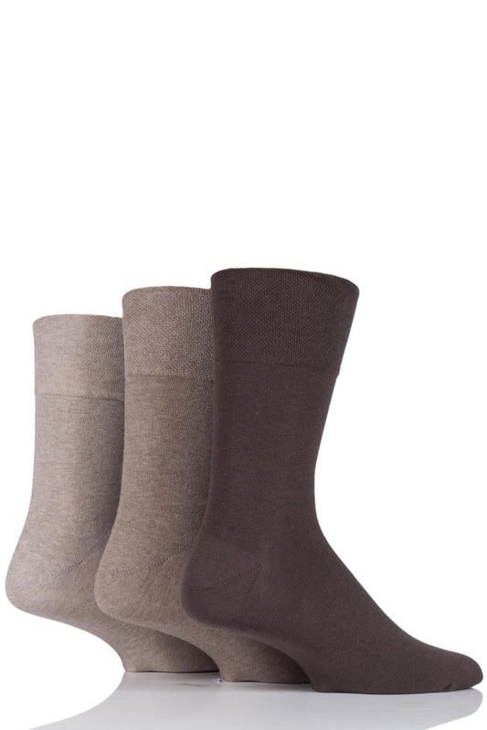 Sockshop-Mens Diabetic Socks-Gentle Grip-3 Pair Pack-Browns