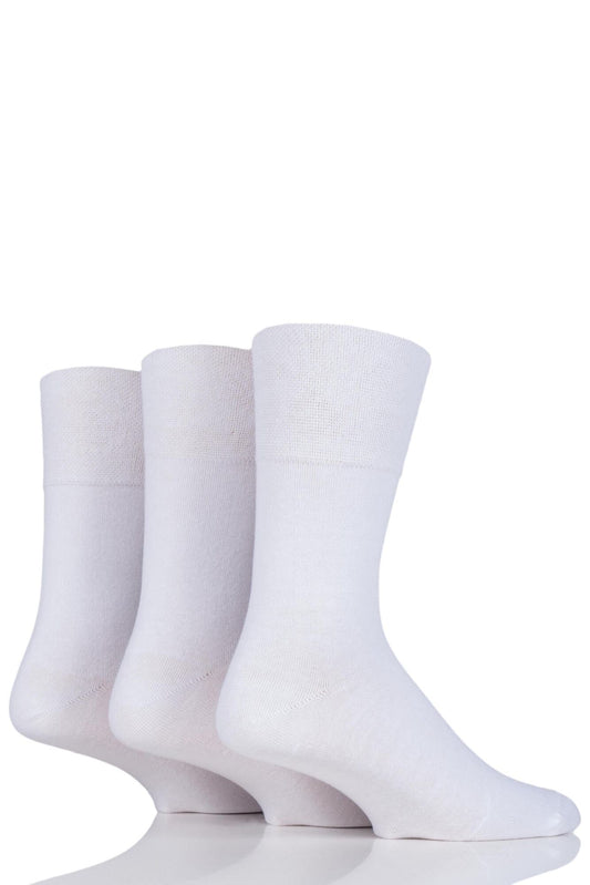 Sockshop-Mens Diabetic Socks-Gentle Grip-3 Pair Pack-White