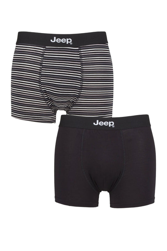 Jeep-Mens Underwear- Fitted Bamboo Trunks-2 Pair Pack-JM891-Black/Black Stripe