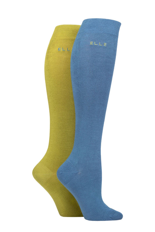 Elle-Ladies Bamboo Knee High Socks-2 Pair Pack-Moonlight Blue