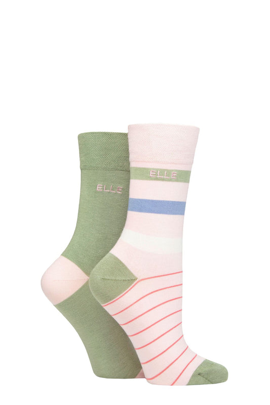 Elle-Ladies Bamboo Socks-2 Pair Pack-Meadow Stripe