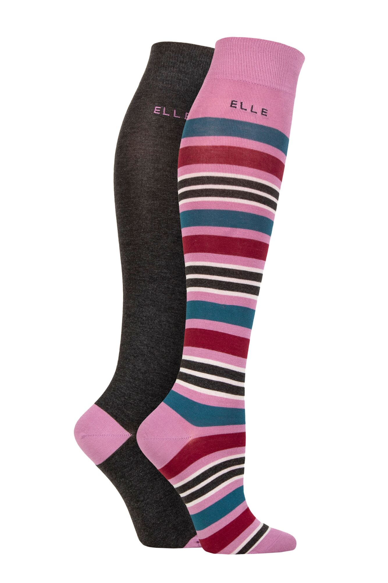 Elle-Ladies Bamboo Knee High Socks-2 Pair Pack-Smokey Pink Stripe