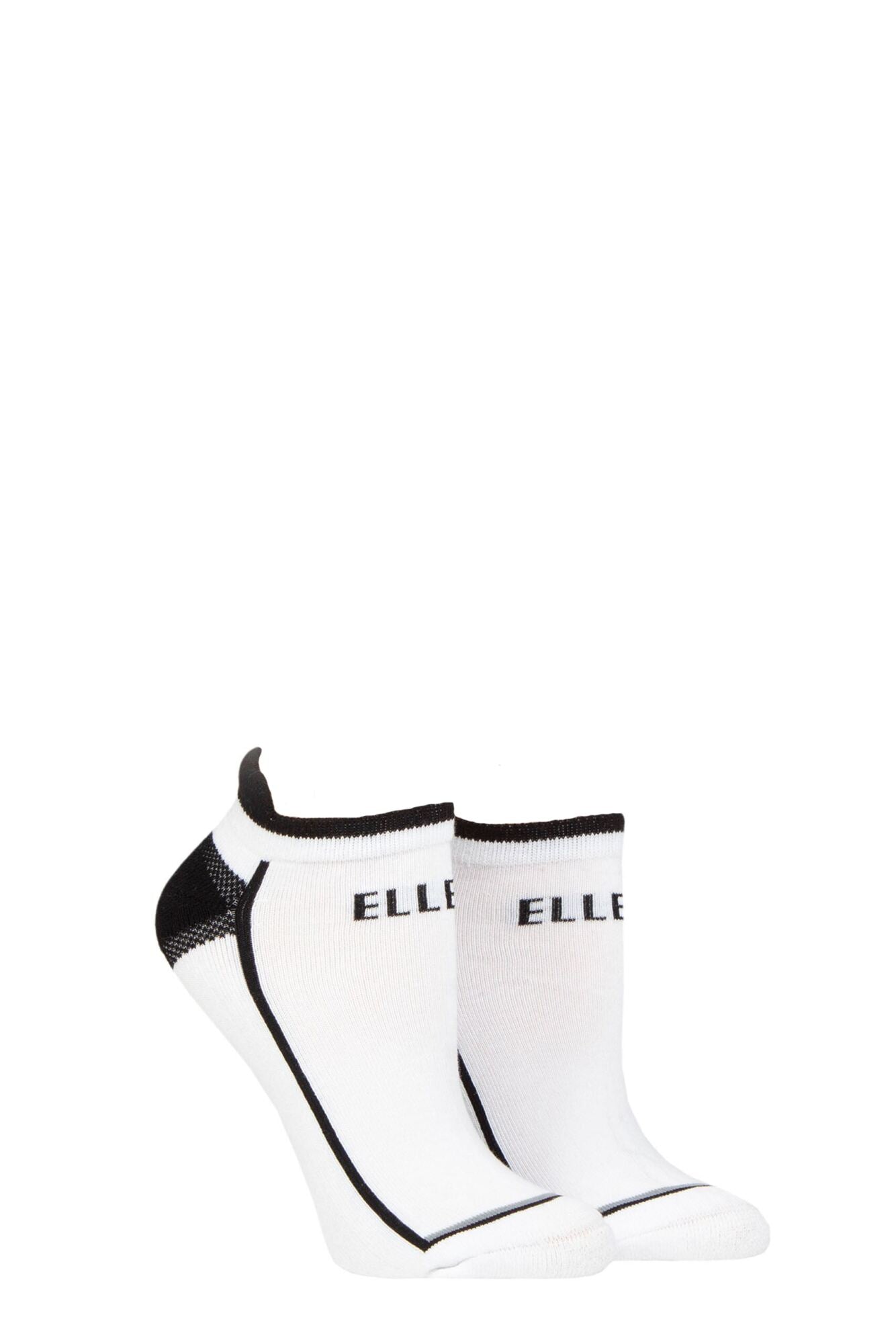 Elle-Ladies Cushioned Trainer Socks-2 Pair Pack-White/White
