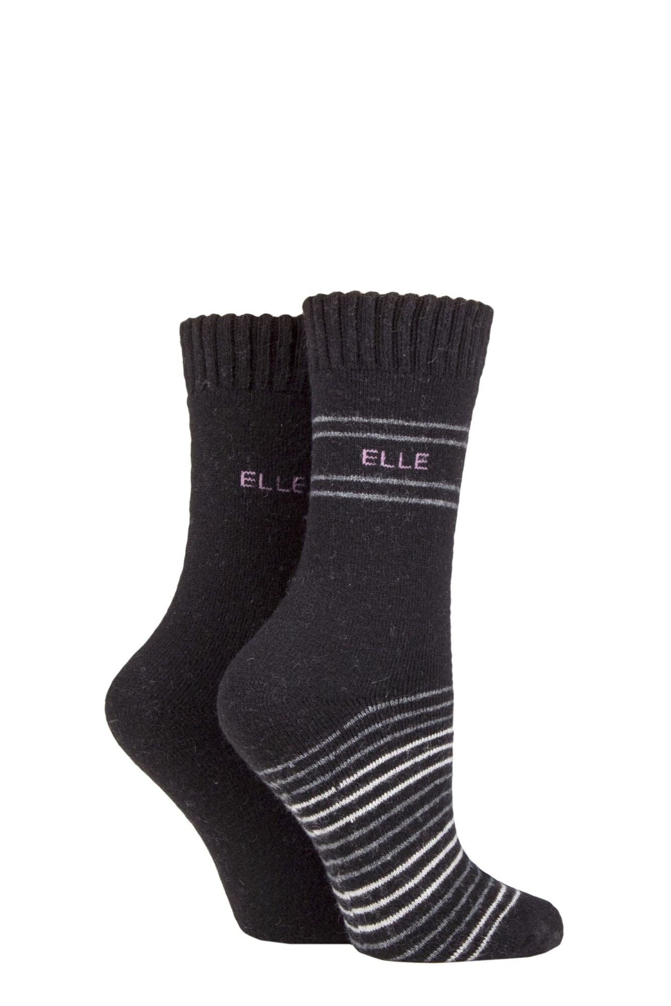 Elle-Ladies Wool Blend Boot Socks-2 Pair Pack-Black