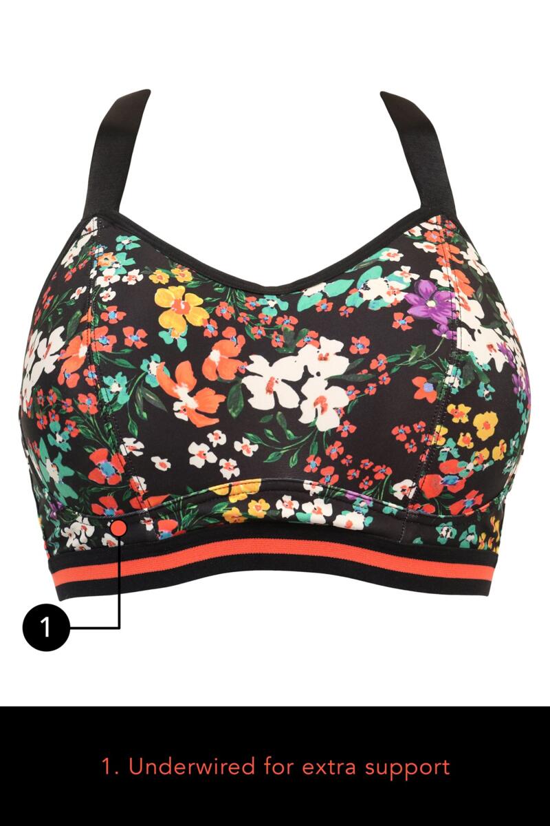 Energy Empower U/W Lightly Padded Convertible Sports Bra-Black Ditsy