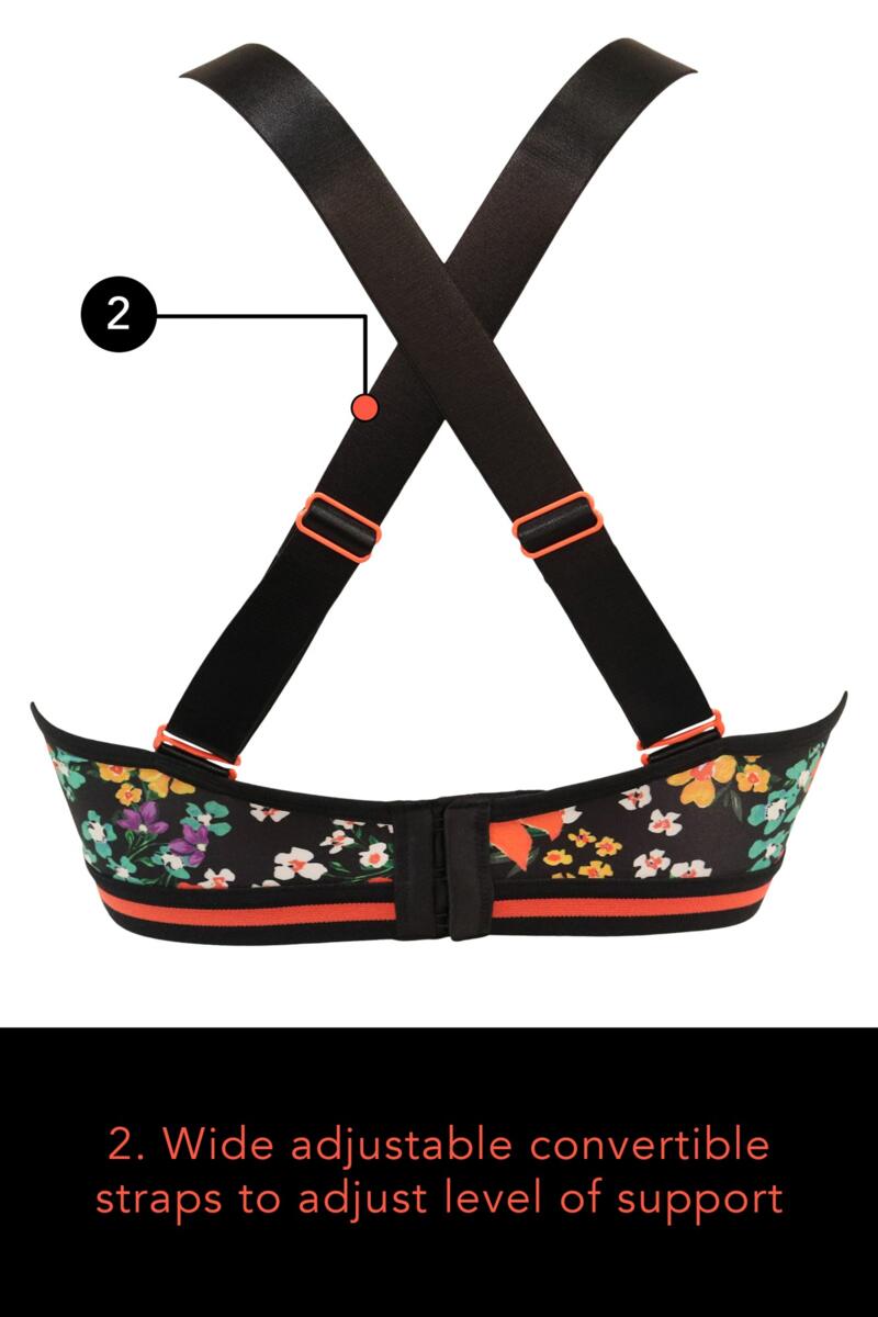 Energy Empower U/W Lightly Padded Convertible Sports Bra-Black Ditsy