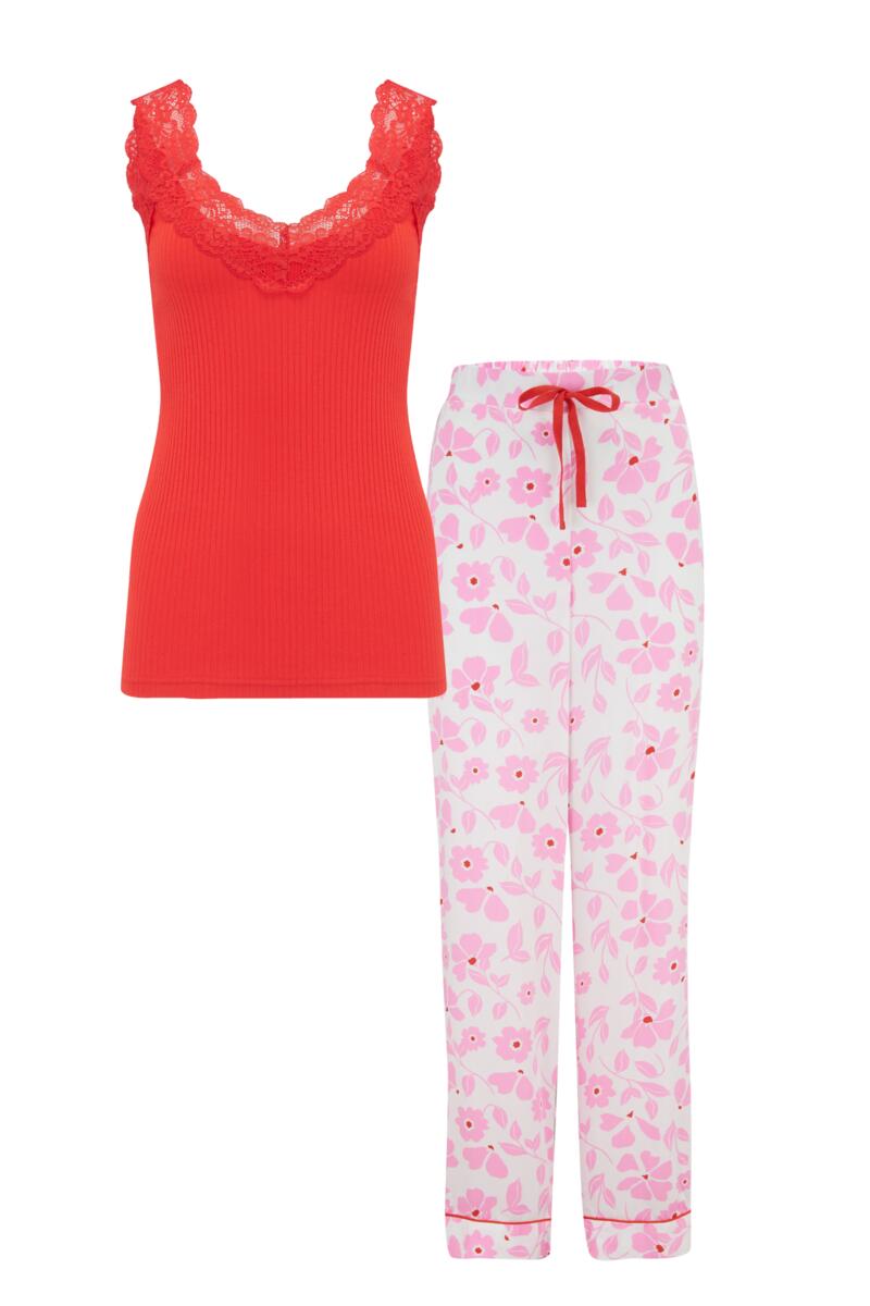 Luxe Woven Trouser & Cami Pyjama Set-Pink Floral