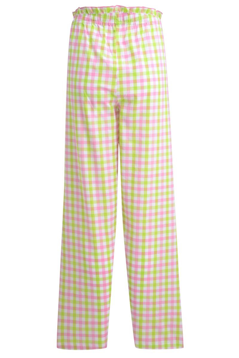 Cotton Woven Gingham Paperbag Trouser-Pink/Lime