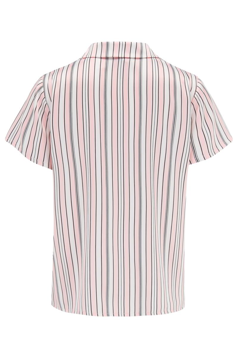 Satin Stripe Print Revere Collar Trouser PJ Set-Pink/Black/White