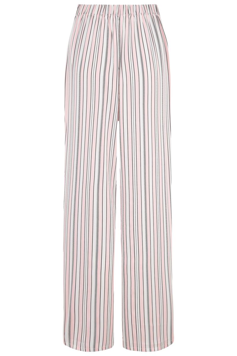 Satin Stripe Print Revere Collar Trouser PJ Set-Pink/Black/White